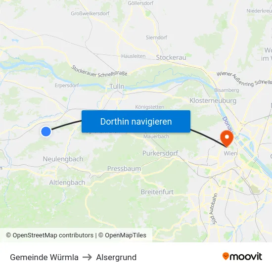 Gemeinde Würmla to Alsergrund map