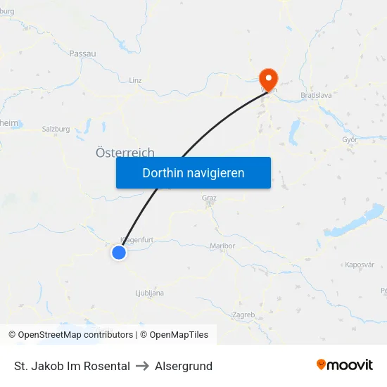 St. Jakob Im Rosental to Alsergrund map