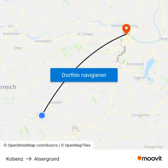 Kobenz to Alsergrund map