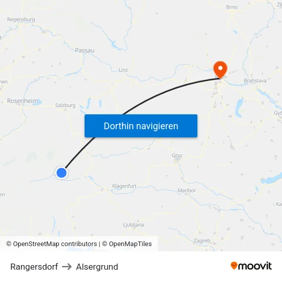Rangersdorf to Alsergrund map