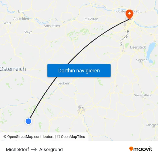 Micheldorf to Alsergrund map