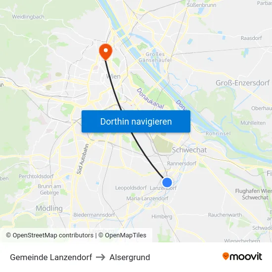 Gemeinde Lanzendorf to Alsergrund map