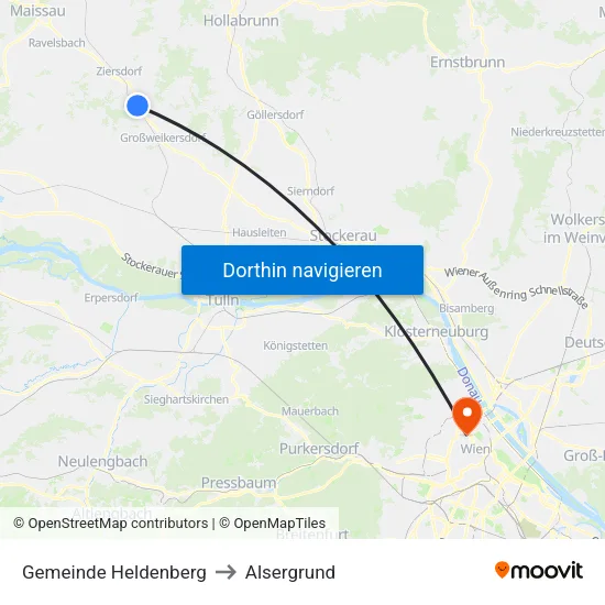 Gemeinde Heldenberg to Alsergrund map