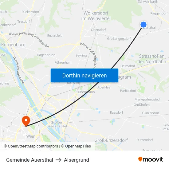 Gemeinde Auersthal to Alsergrund map
