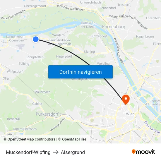 Muckendorf-Wipfing to Alsergrund map