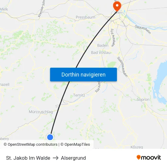 St. Jakob Im Walde to Alsergrund map