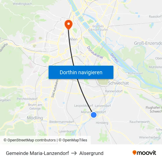 Gemeinde Maria-Lanzendorf to Alsergrund map