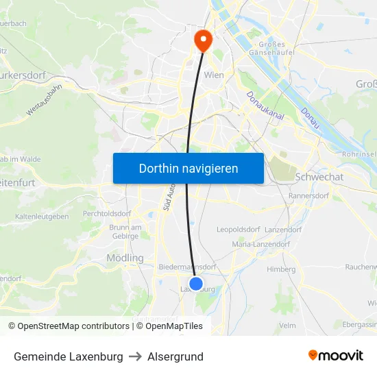 Gemeinde Laxenburg to Alsergrund map