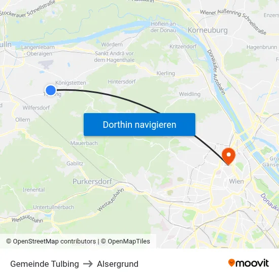 Gemeinde Tulbing to Alsergrund map