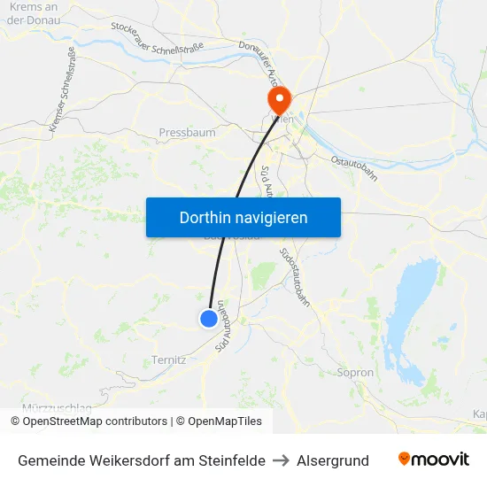 Gemeinde Weikersdorf am Steinfelde to Alsergrund map