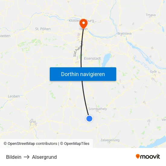 Bildein to Alsergrund map