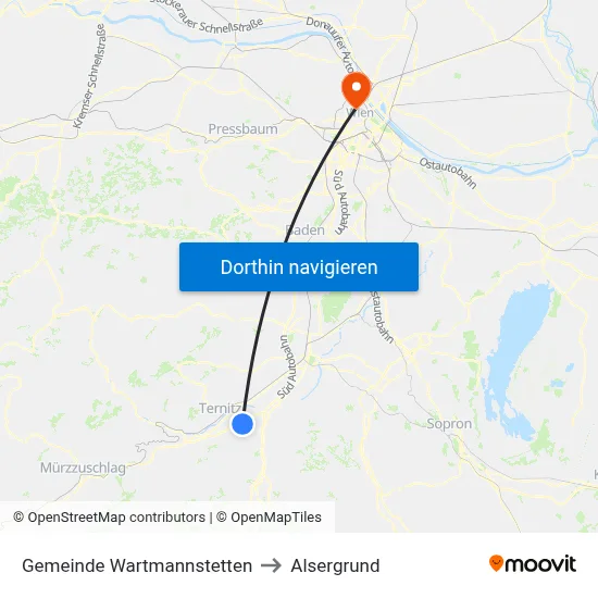 Gemeinde Wartmannstetten to Alsergrund map