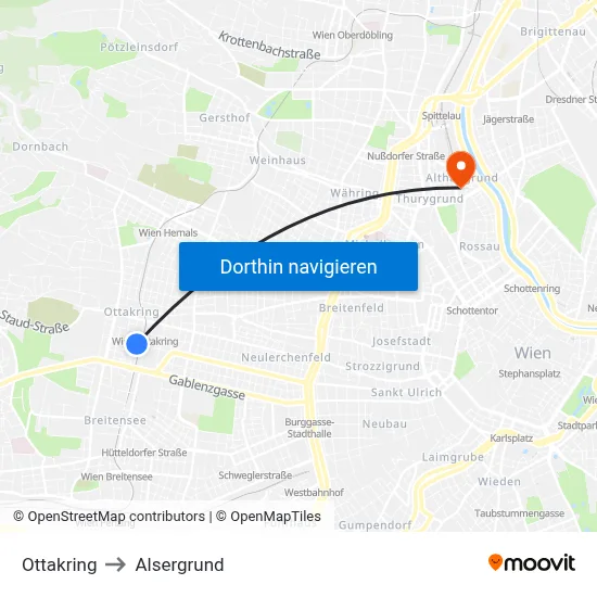 Ottakring to Alsergrund map