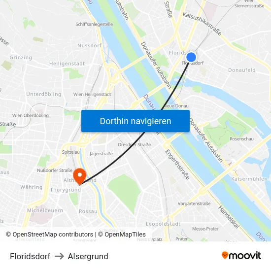 Floridsdorf to Alsergrund map