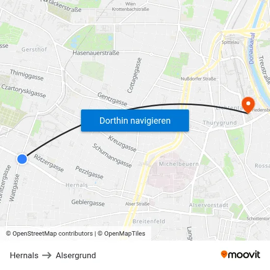 Hernals to Alsergrund map