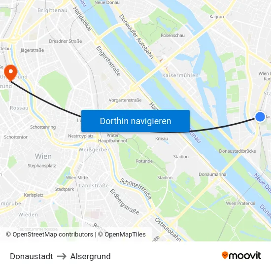 Donaustadt to Alsergrund map