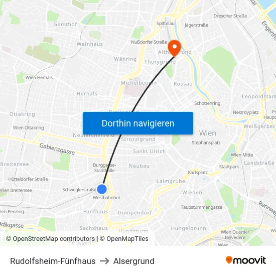 Rudolfsheim-Fünfhaus to Alsergrund map