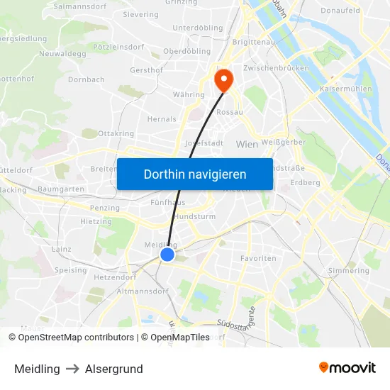 Meidling to Alsergrund map