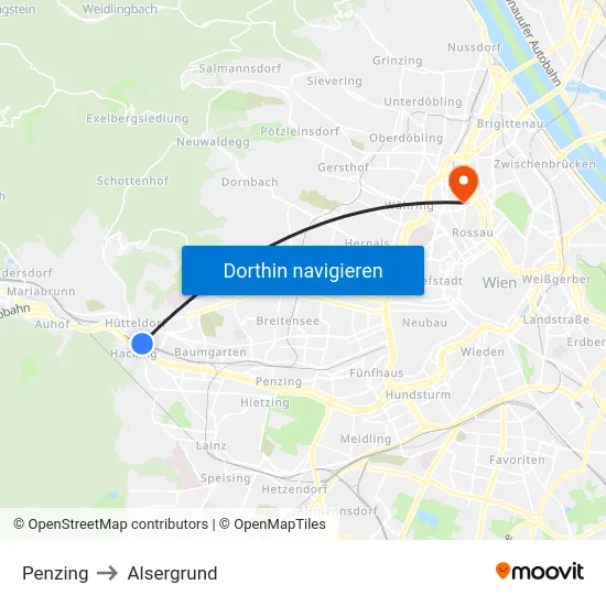 Penzing to Alsergrund map