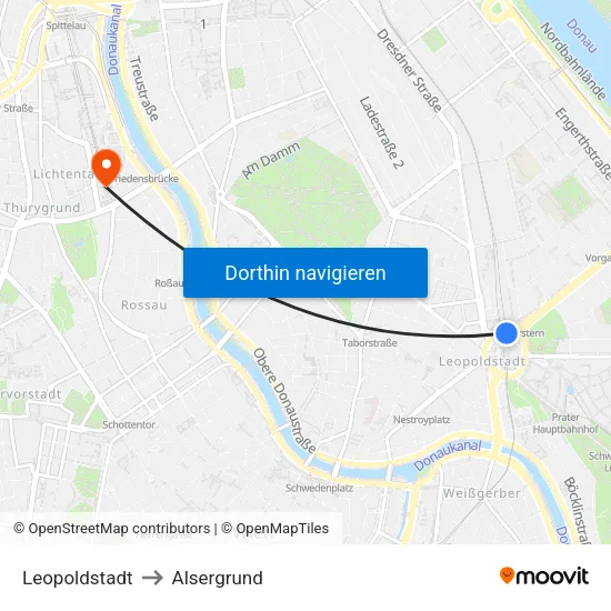 Leopoldstadt to Alsergrund map