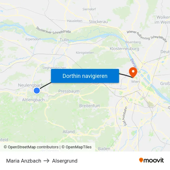 Maria Anzbach to Alsergrund map