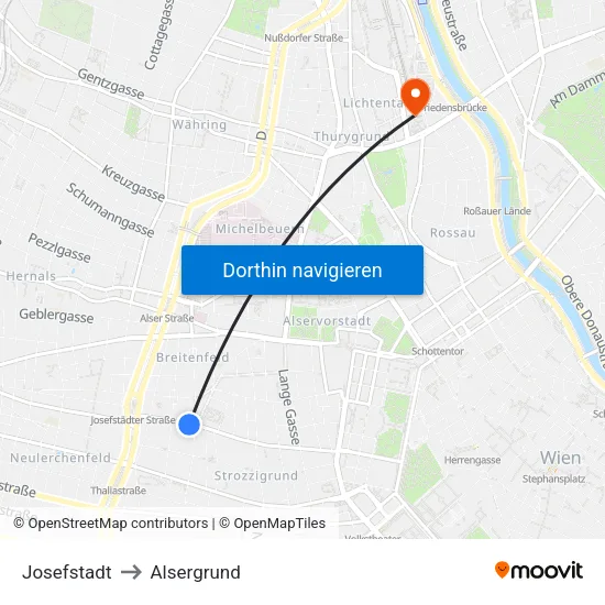 Josefstadt to Alsergrund map
