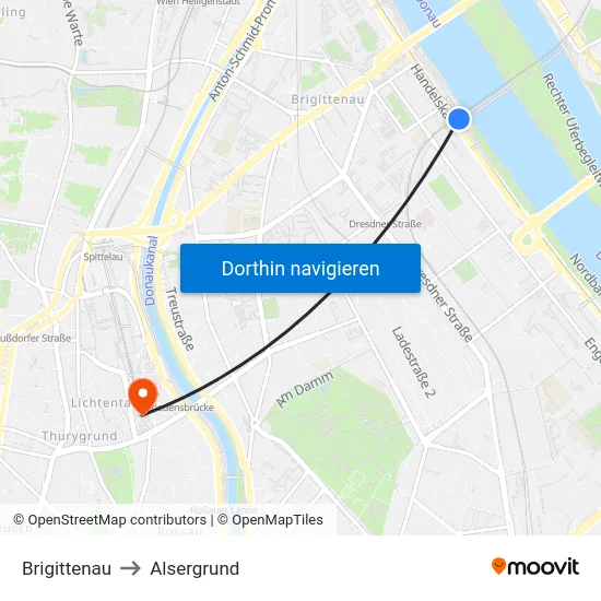 Brigittenau to Alsergrund map