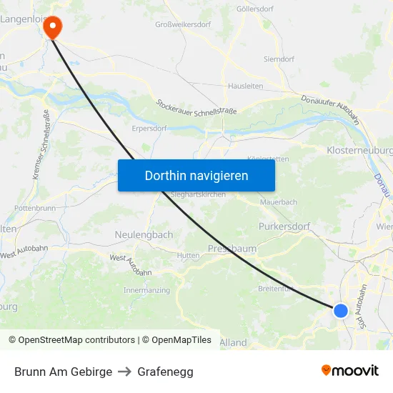 Brunn Am Gebirge to Grafenegg map