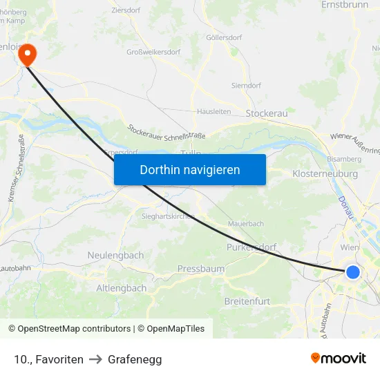 10., Favoriten to Grafenegg map