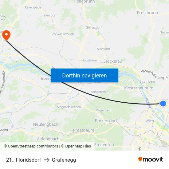 21., Floridsdorf to Grafenegg map