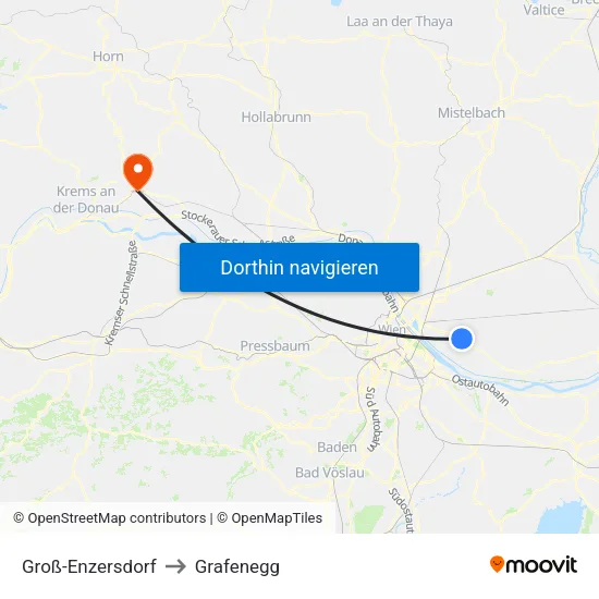 Groß-Enzersdorf to Grafenegg map