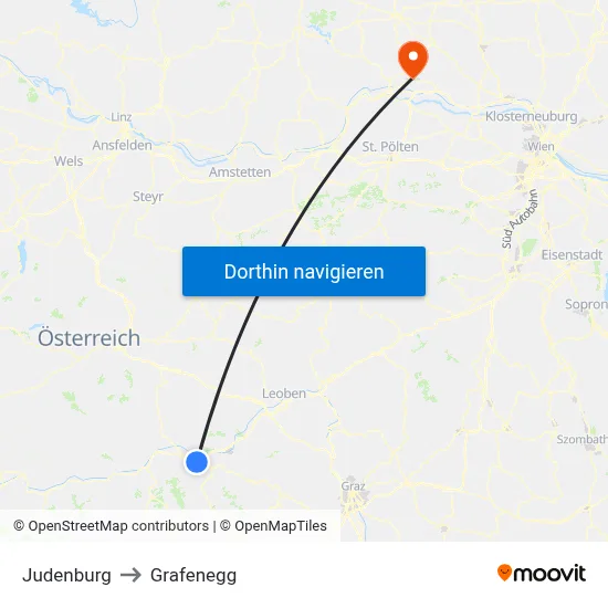 Judenburg to Grafenegg map