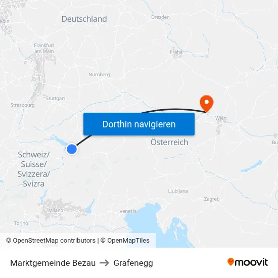 Marktgemeinde Bezau to Grafenegg map