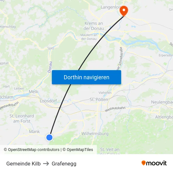 Gemeinde Kilb to Grafenegg map