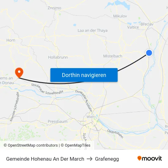 Gemeinde Hohenau An Der March to Grafenegg map