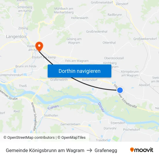 Gemeinde Königsbrunn am Wagram to Grafenegg map