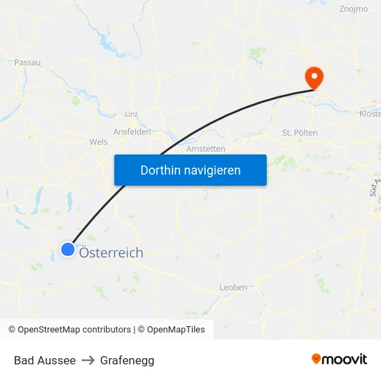 Bad Aussee to Grafenegg map