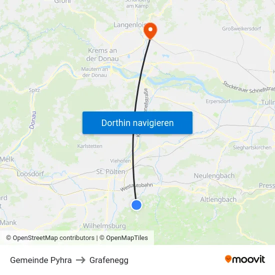 Gemeinde Pyhra to Grafenegg map