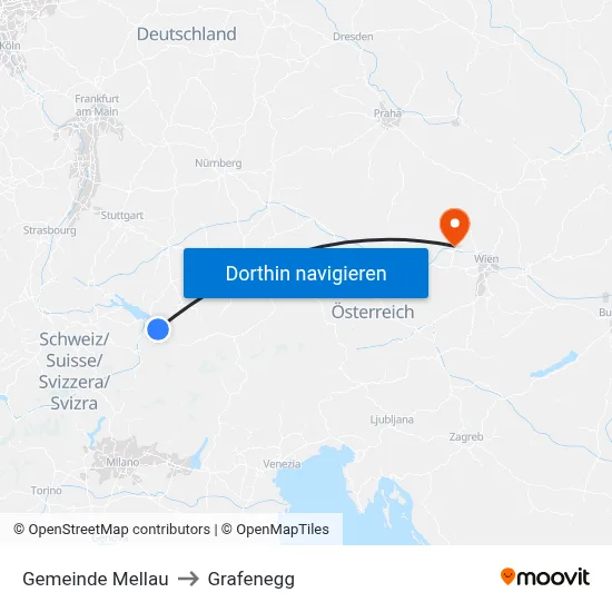 Gemeinde Mellau to Grafenegg map