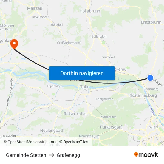 Gemeinde Stetten to Grafenegg map