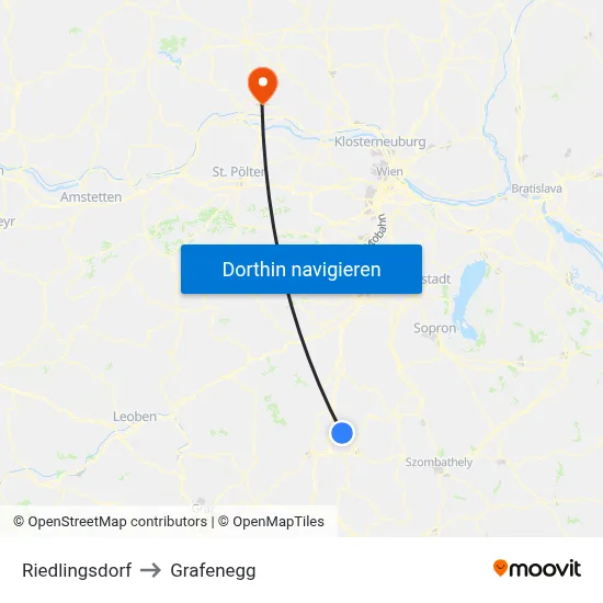 Riedlingsdorf to Grafenegg map
