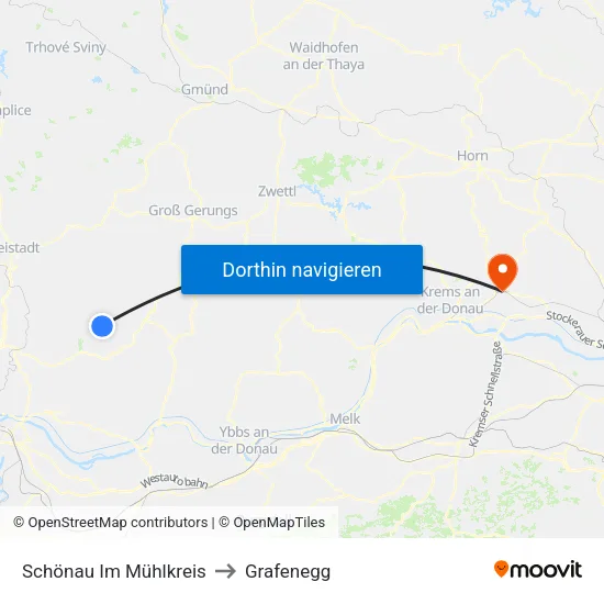 Schönau Im Mühlkreis to Grafenegg map