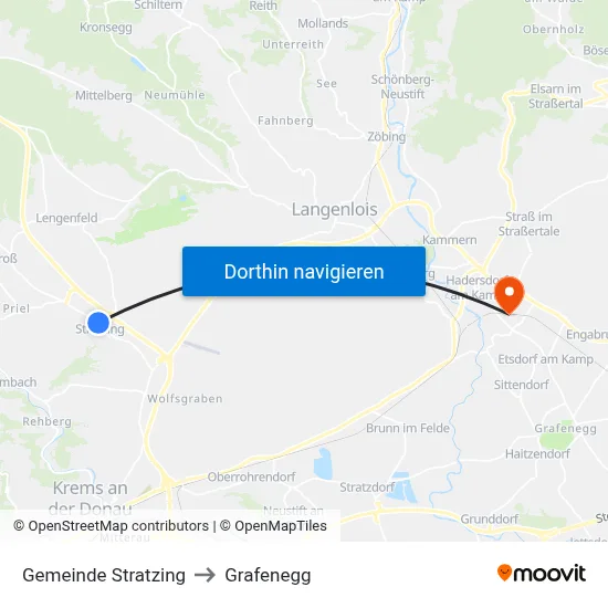 Gemeinde Stratzing to Grafenegg map