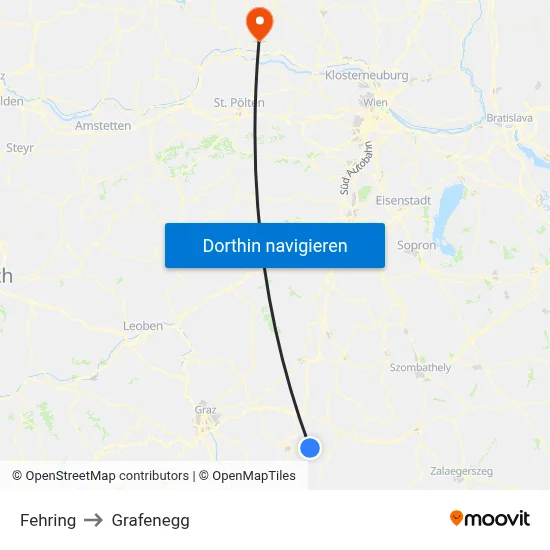 Fehring to Grafenegg map