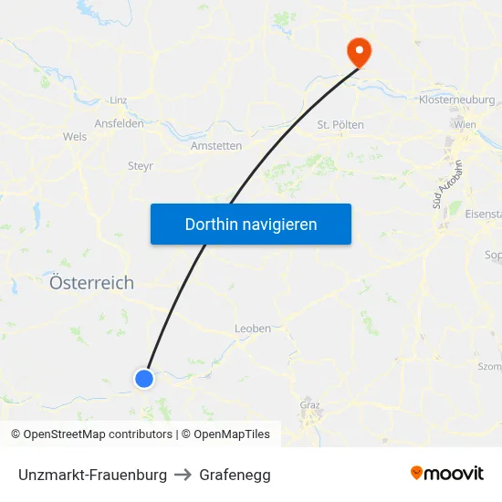 Unzmarkt-Frauenburg to Grafenegg map