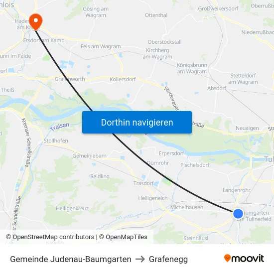 Gemeinde Judenau-Baumgarten to Grafenegg map