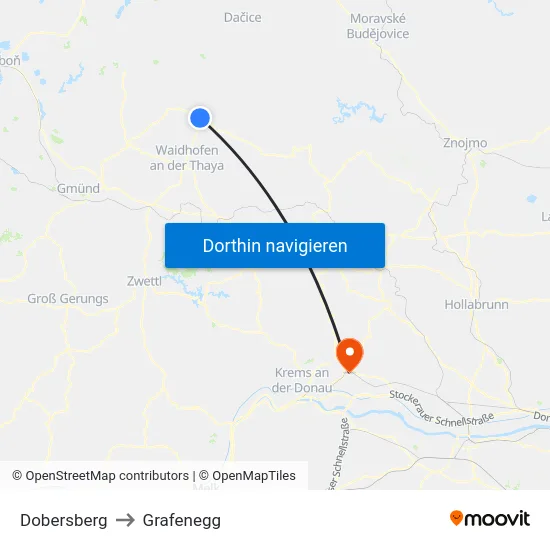Dobersberg to Grafenegg map