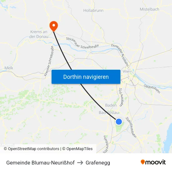 Gemeinde Blumau-Neurißhof to Grafenegg map