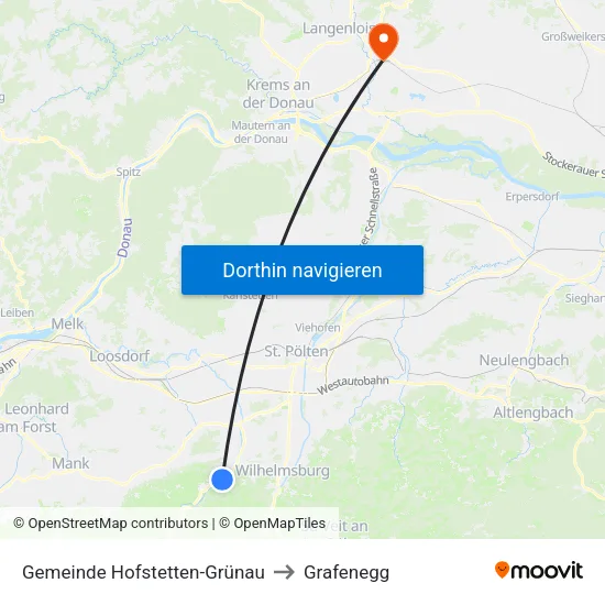 Gemeinde Hofstetten-Grünau to Grafenegg map