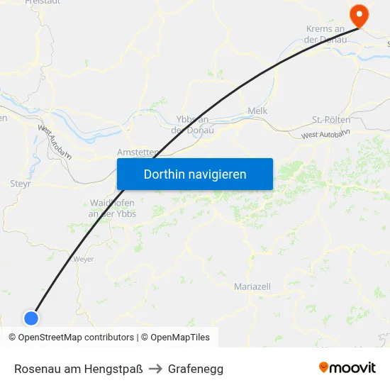 Rosenau am Hengstpaß to Grafenegg map